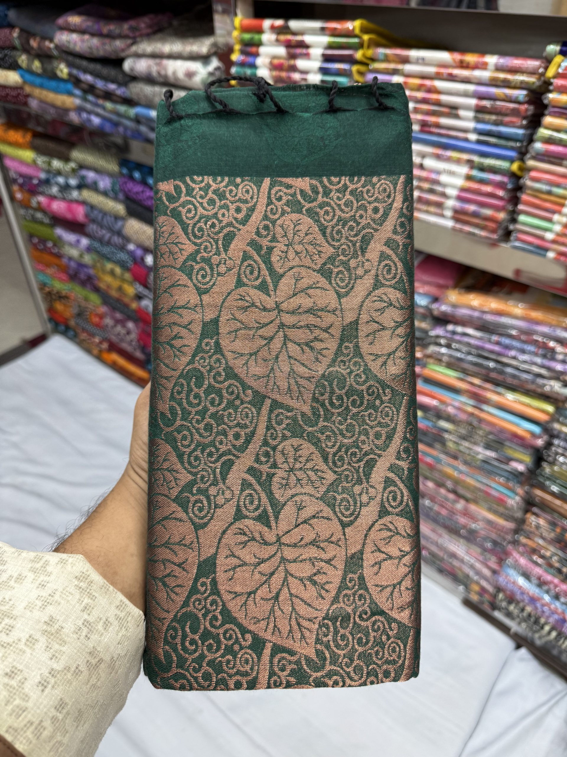 “কাতান শাড়ী” Bottle Green (বোটল গ্রিন কপার Elegant Bottle Green)